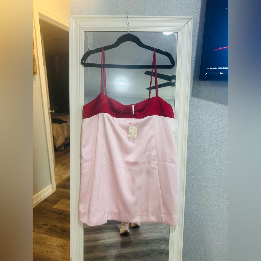 Satin Mini Dress Red Pink Sleeveless Cocktail Party Going Out - Picture 3 of 5